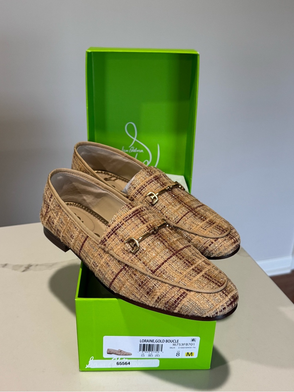 Sam Edelman Loraine Gold Bouclé Horsebit Loafers